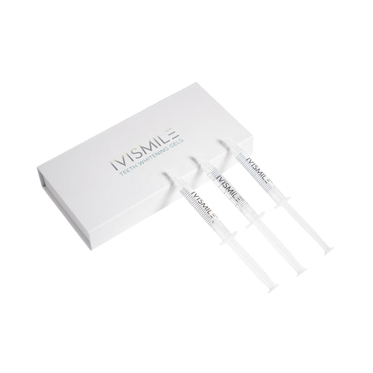 IVISMILE teeth whitening gel syringes with packaging on a white background