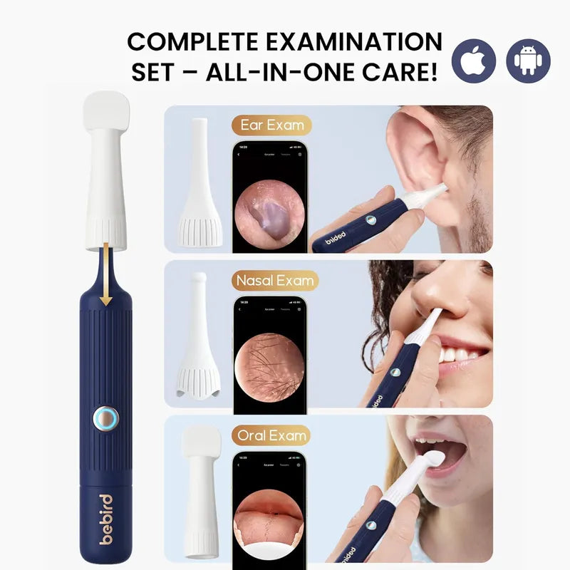 Bebird EarSight Plus I35R, all-in-one care device for ear, nasal, and oral exams with smartphone app integration.