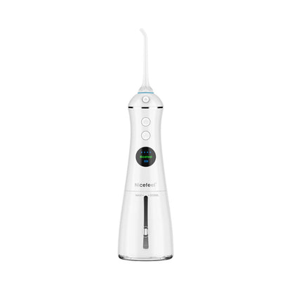 White dental water flosser with visible brand name on a white background