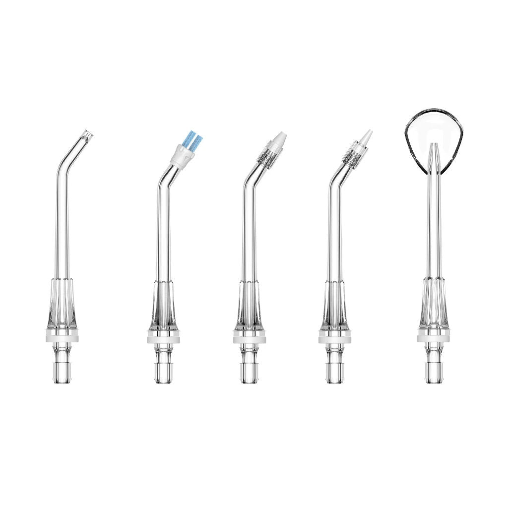 Set of dental water flosser nozzles on a white background