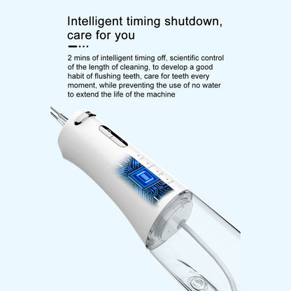Nicefeel portable water flosser image showing its internal circuit on a white background, featuring text about its intelligent timing shutdown feature.