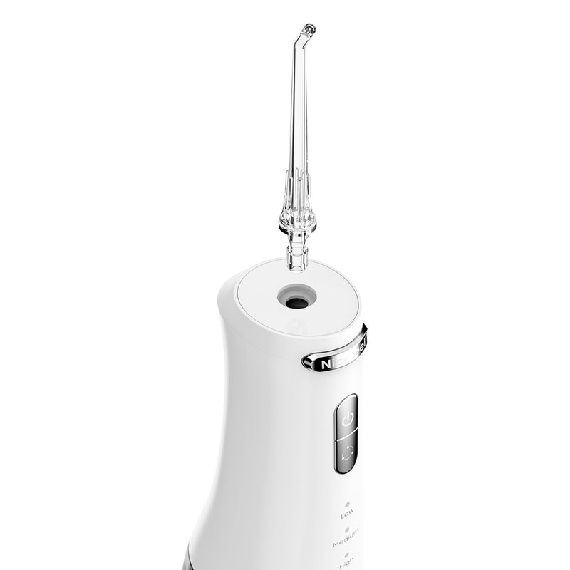 Nicefeel white portable dental water flosser on a white background