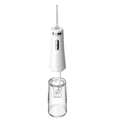 Nicefeel white portable dental water flosser showing its tank opened on a white background