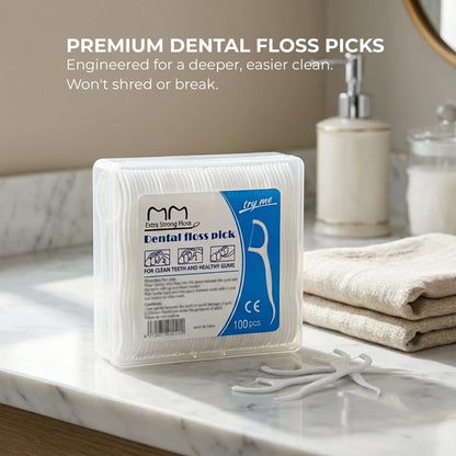 Premium Extra-Strong Floss Picks - 100 Pcs