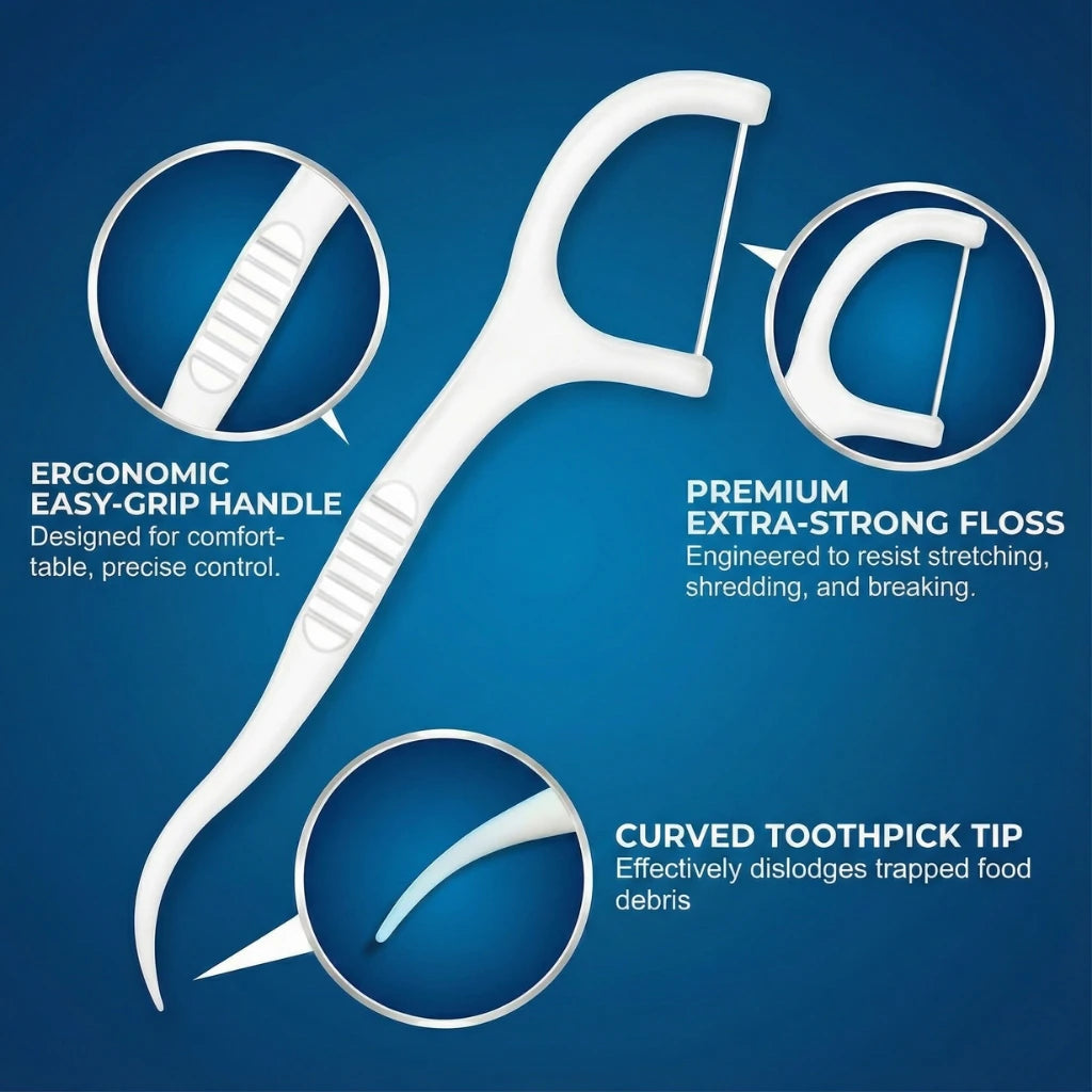 Premium Extra-Strong Floss Picks - 50 Pcs (Individually Wrapped)