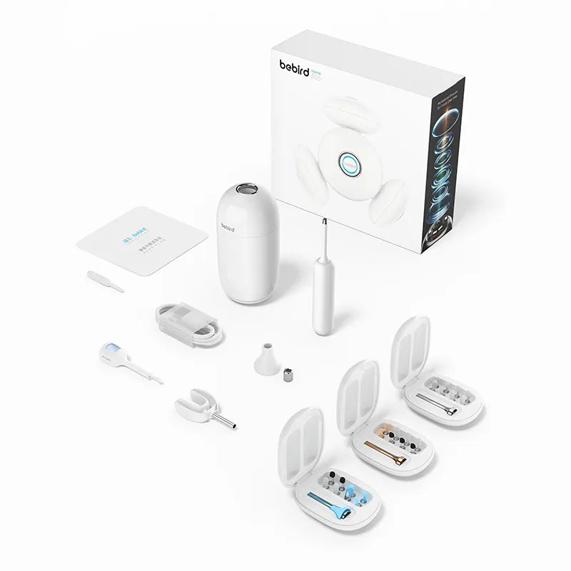 Bebird Home 30S ear care system with its package content on a white background