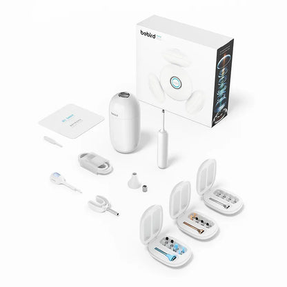 Bebird Home 30S ear care system with its package content on a white background