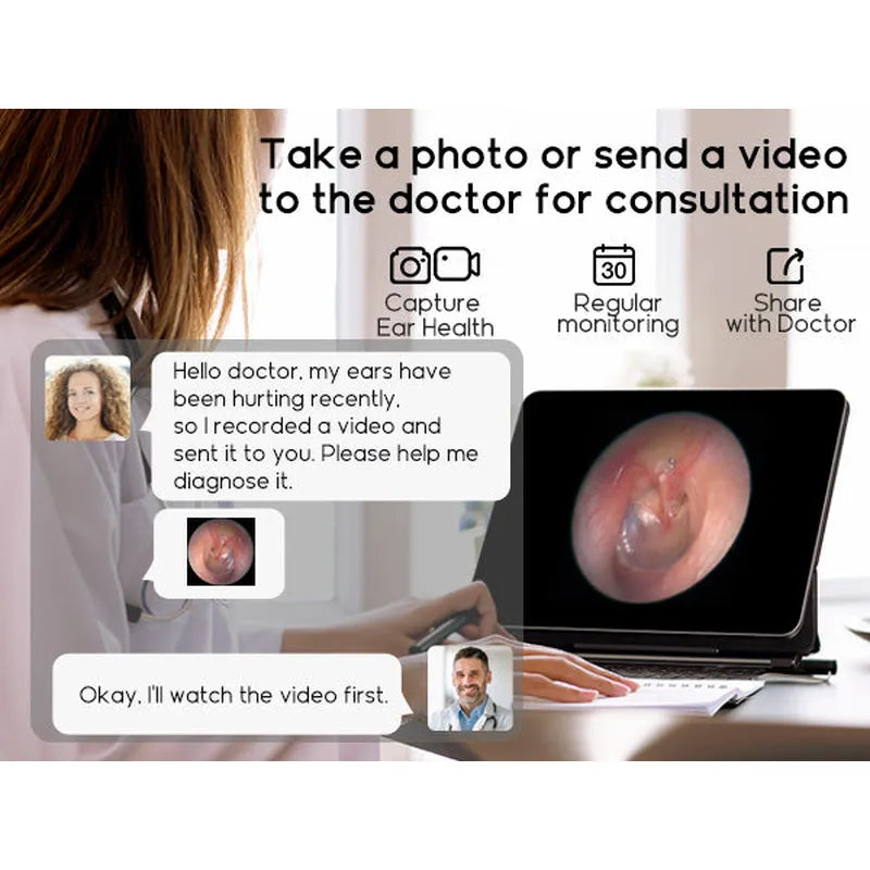 Person bebird Home 30S to share ear health video with a doctor for consultation.