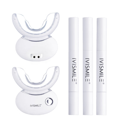 IVISMILE dental device and 3 white gel pens on a white background