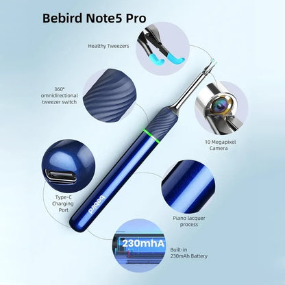 Bebird Note5 Pro with features highlighted on a light blue background