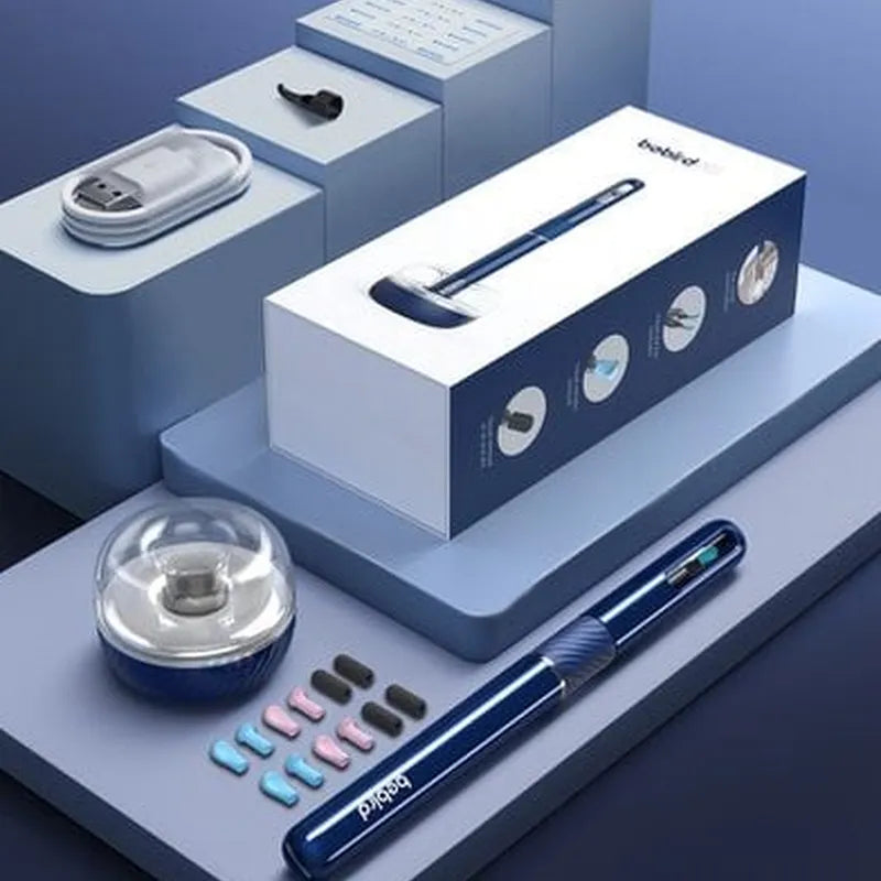 Bebird Note 5 Pro packaging and components on a blue gradient background