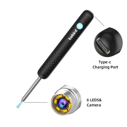 Bebird R1+ camera earwax remover with usb type-C charging port on a white background