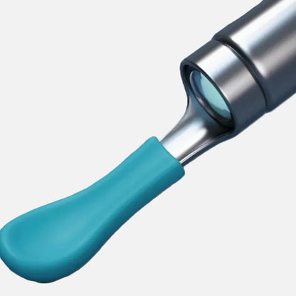 Close image of the bebird R1+ otoscope  camera and tip head on a light gray background