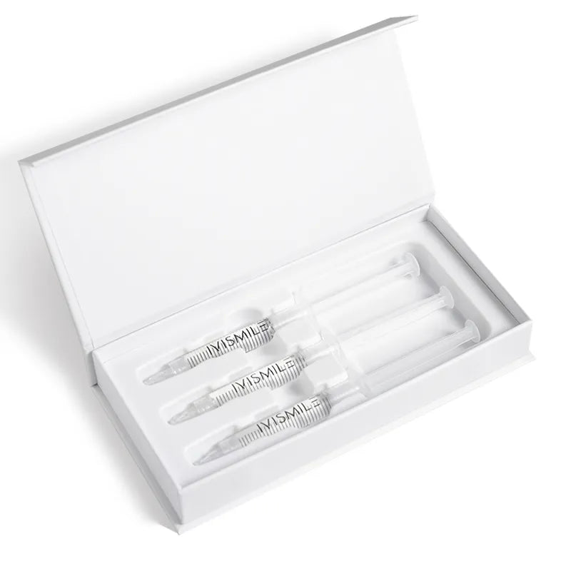 Set of three IVISMILE gel syringes in a branded box on a white background
