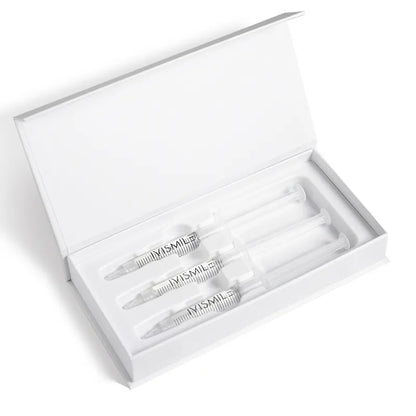 Set of three IVISMILE gel syringes in a branded box on a white background