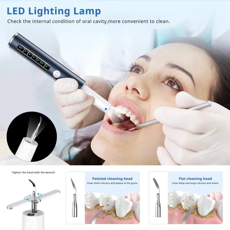 Dental calculus cleaning tool with LED lighting lamp