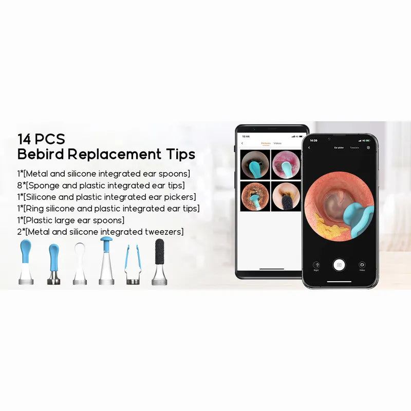 List of Bebird replacement tips with smartphone app interface on a white background