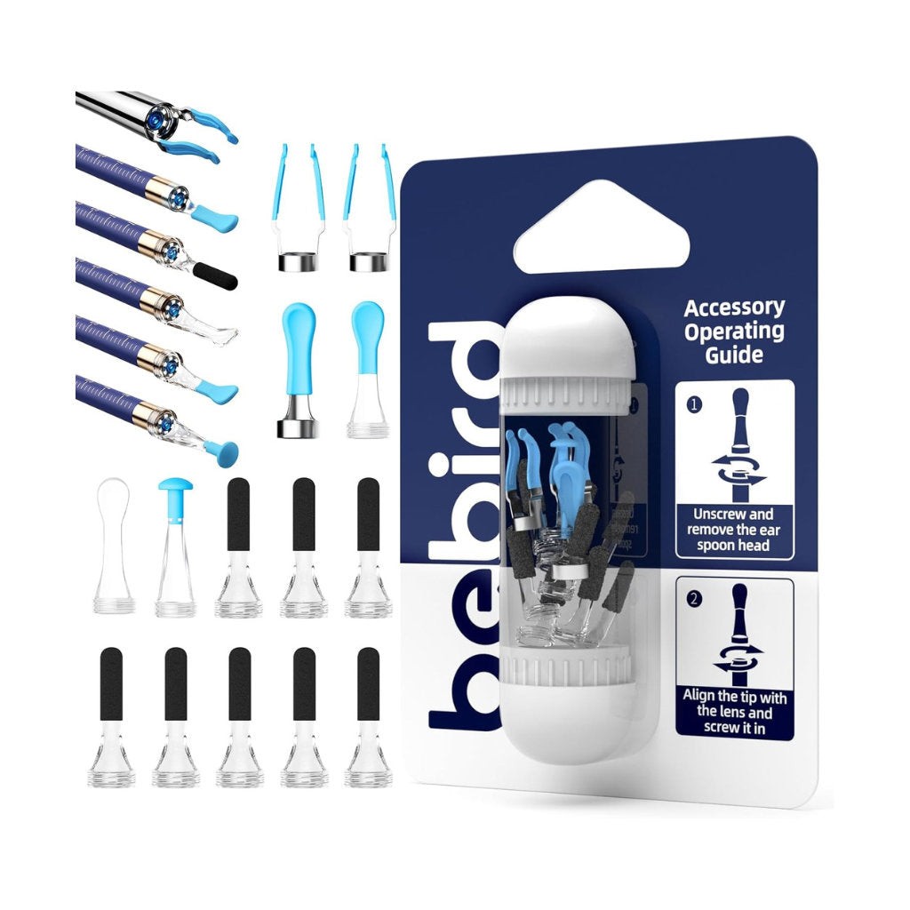Bebid accessory kit with various nozzles and packaging on a white background